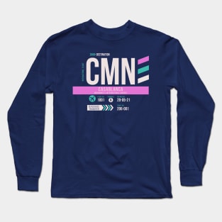 Casablanca (CMN) Airport Code Baggage Tag Long Sleeve T-Shirt